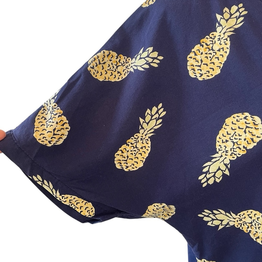 Uniqlo pineapple navy blue button down short sleeve shirt M - Picture 8 of 14
